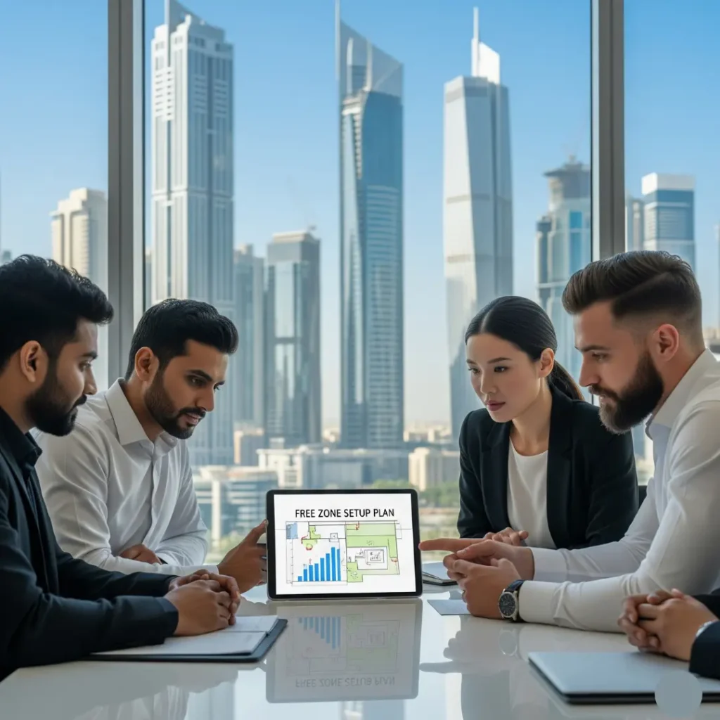 Business team planning free zone business in Dubai